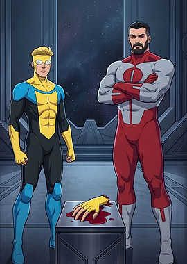 Invincible Comic and Omni-Man with severed hand