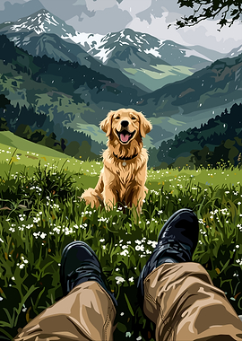 Golden Retriever in a Mountain Meadow