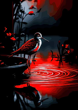 Red Bird in Dark Water