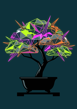 Geometric Neon Bonsai Tree