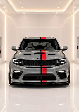 Gray Jeep Grand Cherokee with Red Stripes