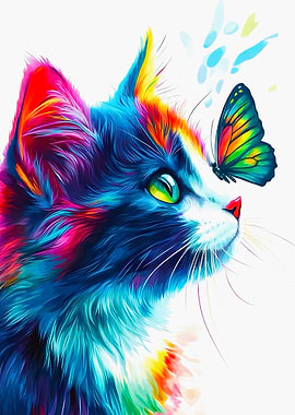 Colorful Cat and Butterfly