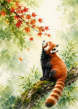 Red Panda in Autumn Leaves
