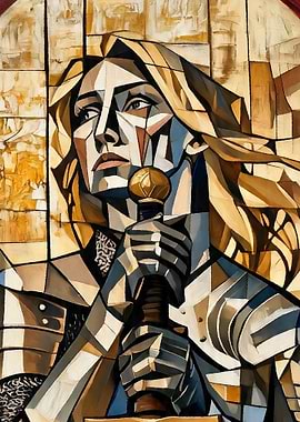 Cubist Warrior Woman with Sword