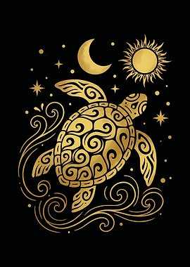 Golden Turtle with Celestial Elements