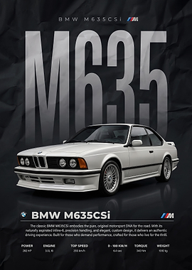 sleek classic BMW M635CSi white car Poster