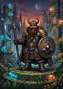 Dwarf Warrior with Axe and Shield