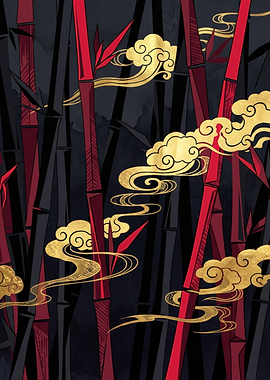 Luxury Gold Abstract Bamboo Forest Japanese Zen Wall Art