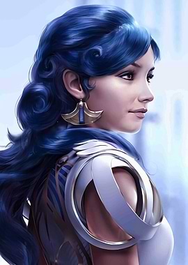 Digital Painting of a Woman with Blue Hair