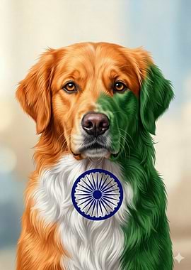 Dog with Indian Flag : Patriot Pet Series