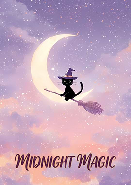 Black cat on a broomstick