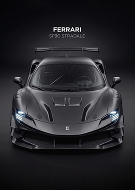 sleek dark Ferrari SF90 Stradale Front View car poster