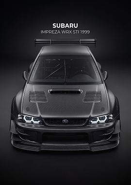 sleek Subaru Impreza WRX STI 1999 dark car poster
