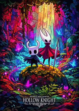 Hollow Knight Characters in Stained Glass Forest