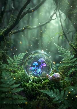 Magical Forest Snail and Mushrooms