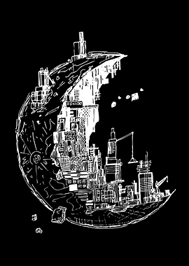 Crescent Moon Cityscape