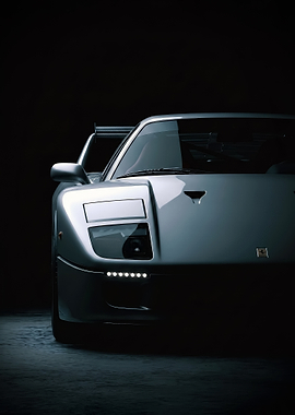 close up dark Ferrari F40 Front View car poster
