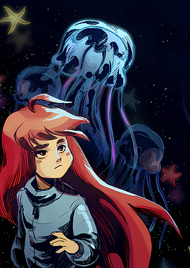 Girl with Red Hair and Jellyfish