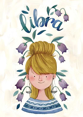 Libra Zodiac Girl with Flowers