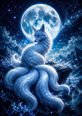 Mythical Fox Under the Moon