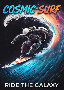 Astronaut Surfing Cosmic Wave