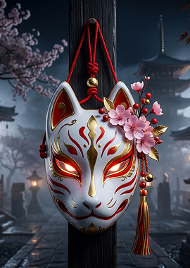Kitsune Mask with Cherry Blossoms