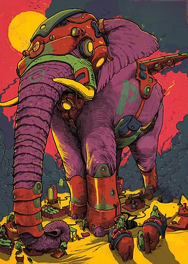 Cyberpunk Elephant with Mechanical Armor