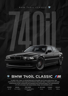 sleek Classic BMW 740iL black car Poster