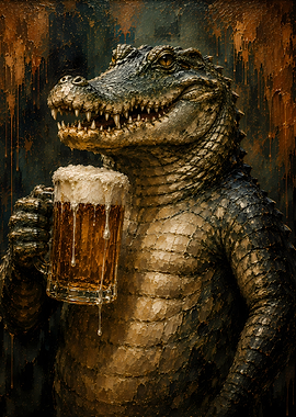 Alligator Holding a Beer Mug