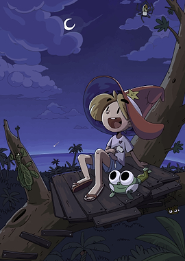 Child in Treehouse at Night