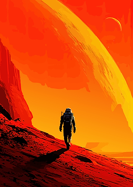 Astronaut on Mars with Planet