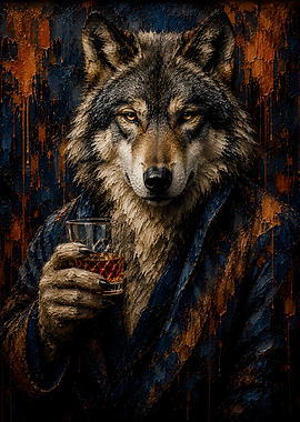 Wolf in a Robe Holding Whiskey