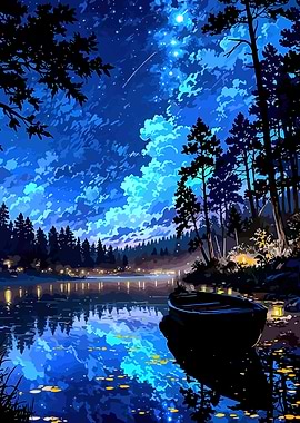 Enchanting Night Lake Scene