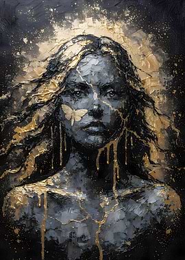Abstract Portrait with Gold and Butterfly