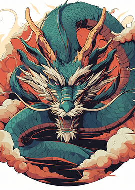 Fierce Dragon Head with Clouds