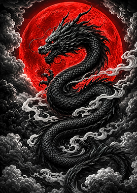 Black Dragon Under a Blood Moon
