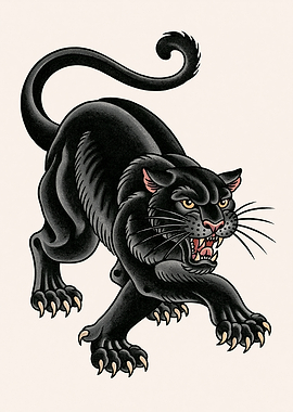 Aggressive Black Panther Tattoo Design