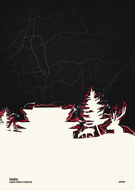 Nara Park & Temples Map Art