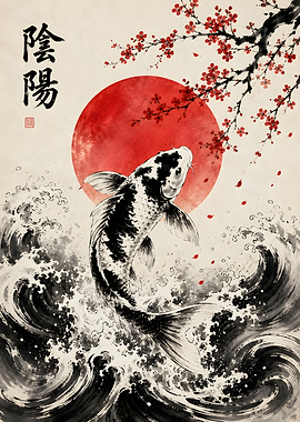 Koi Fish Jumping Through Waves