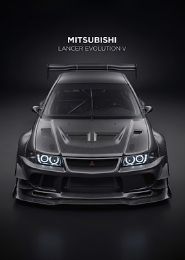 sleek dark Mitsubishi Lancer Evolution V car poster