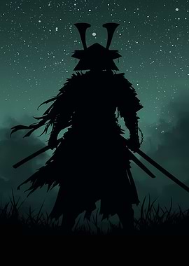 Silhouette Samurai Under Starry Sky