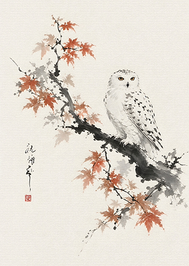 Snowy Owl on Maple Branch
