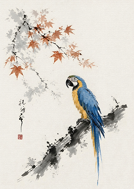 Blue and Gold Macaw on a Branch