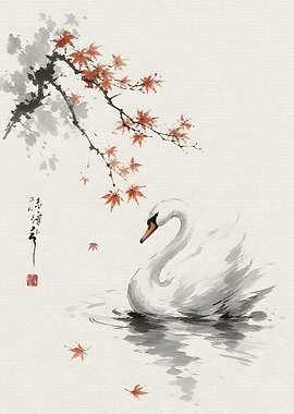 Swan and Maple Leaves