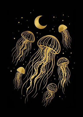 Golden Jellyfish and Moon