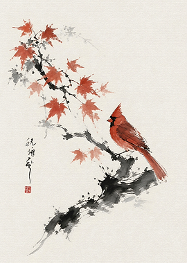 Cardinal on a Maple Branch