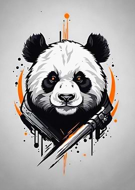 Stylized Panda Warrior with Weapons