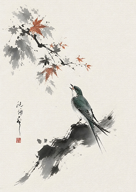 Bird and Maple Leaves