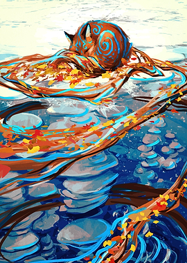 Stylized Fox in Autumnal Water