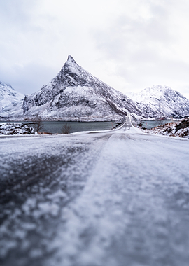 Snowy Mountain Road in Norway